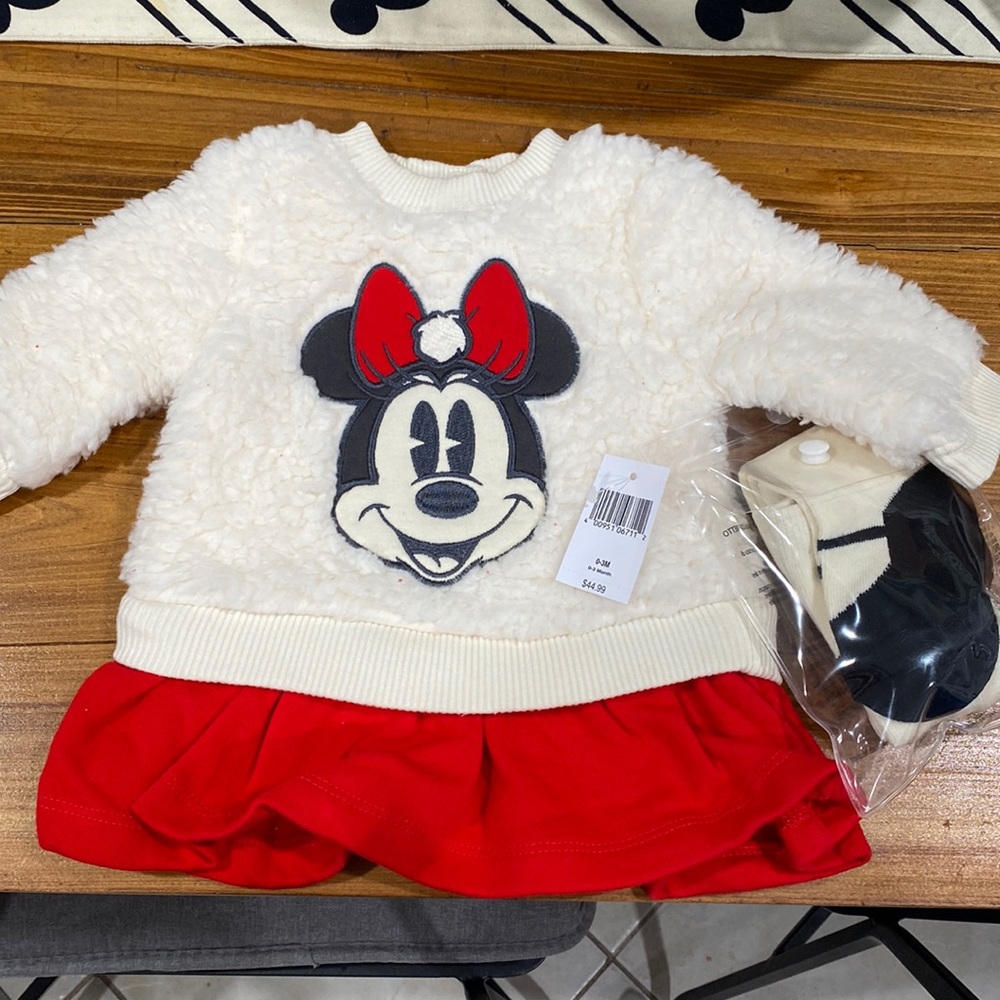 Disney Parks Christmas Minnie mouse dress with tights 0-3 months